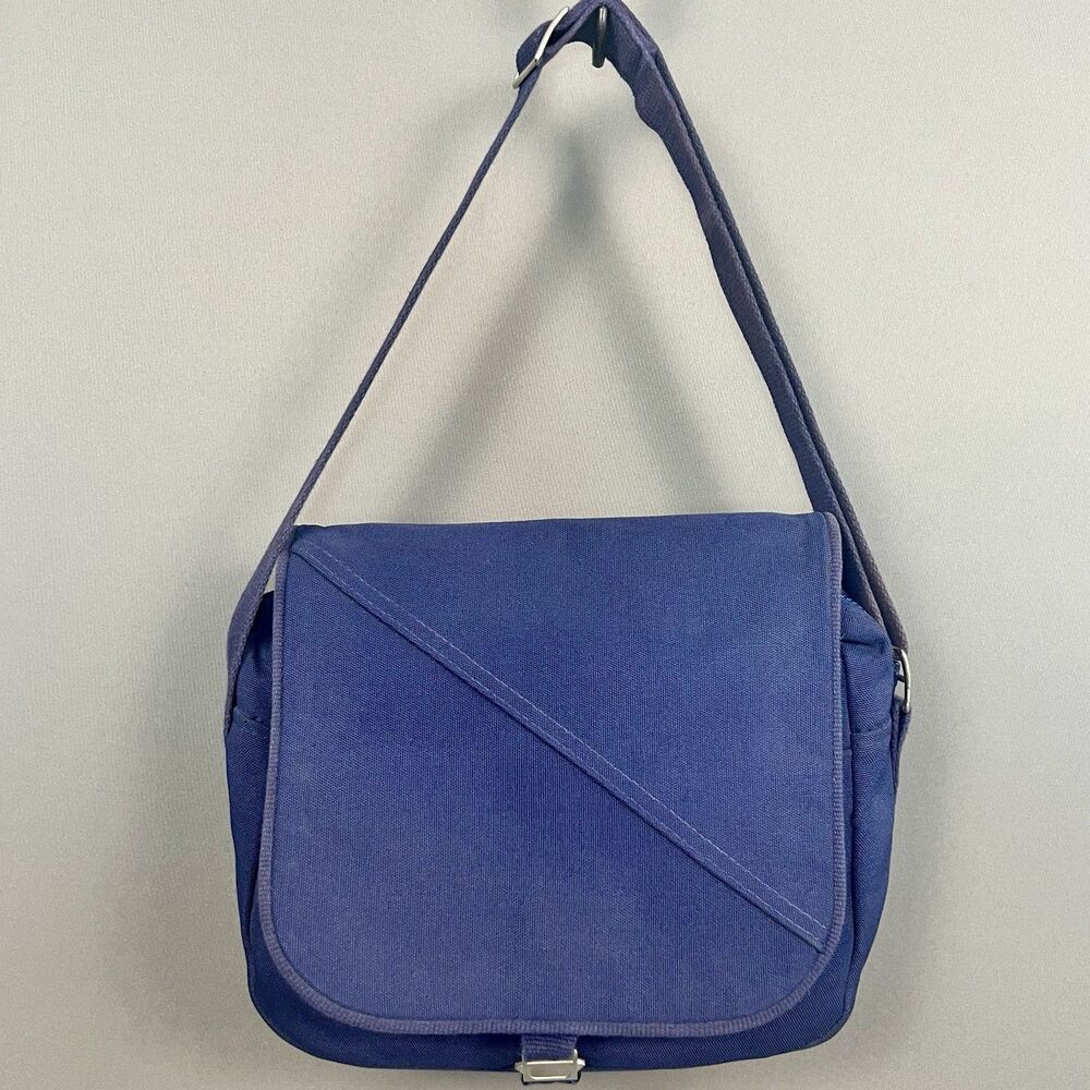 Vintage Lands' End Blue Cotton Canvas Purse Bag Snap Zipper  Made in USA